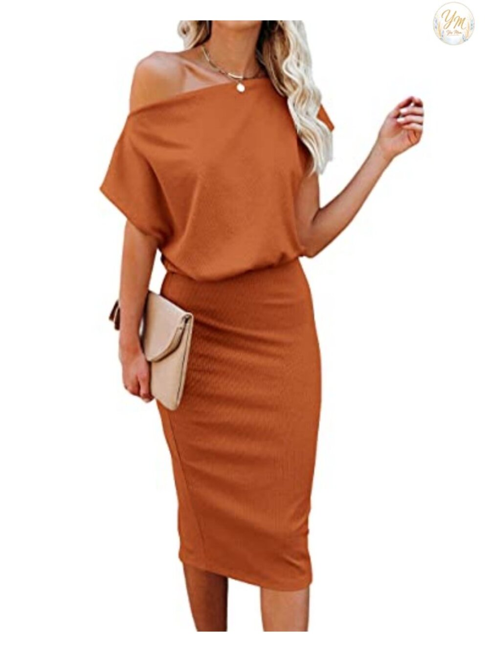 Off Shoulder Ribbed Midi Party Bodycon Dress